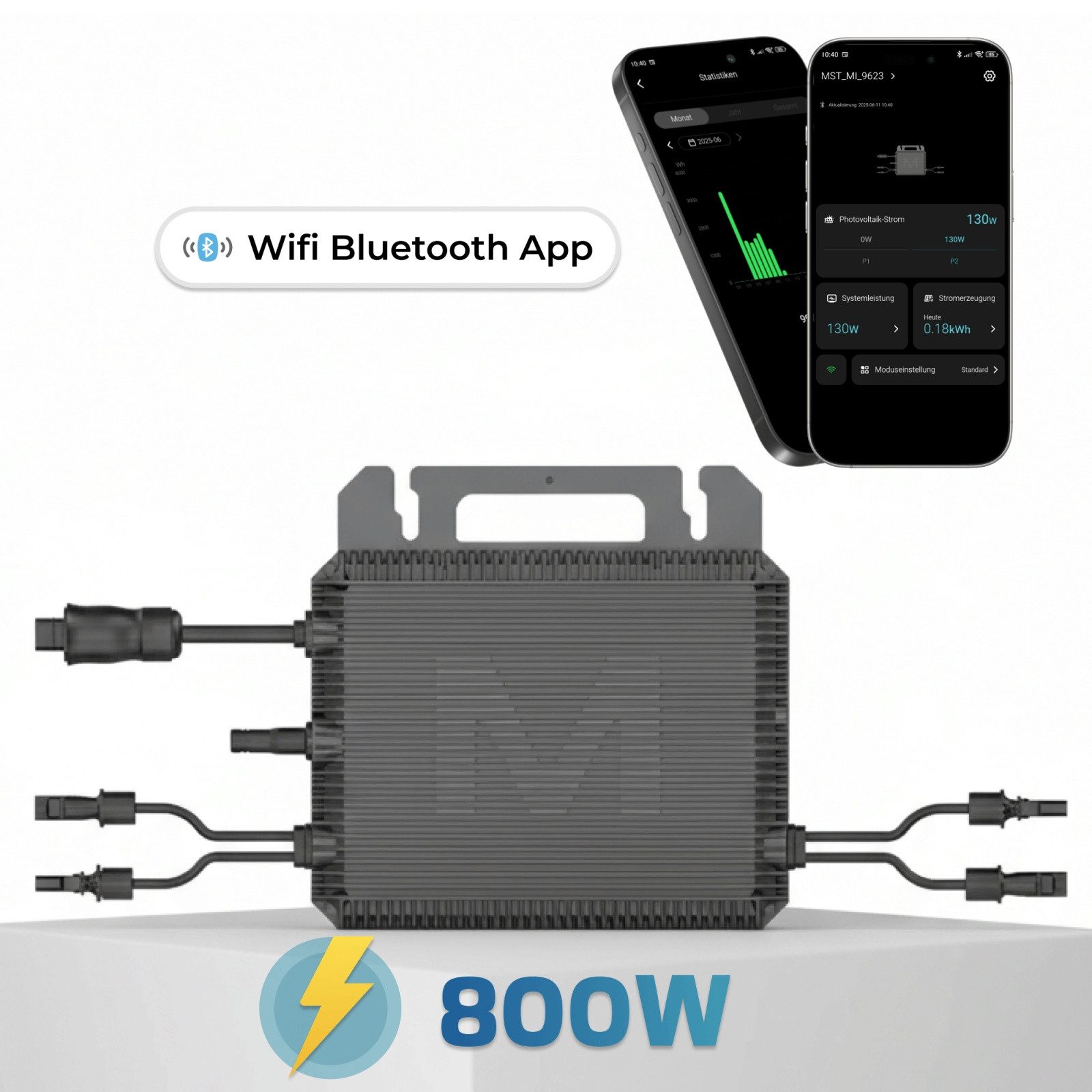 SUNNIVA Wechselrichter MARSTEK 800 W MST-MI0800, (2× MPPT, IP67 wetterfest, WiFi & App-Überwachung, Plug-&-Play Balkonkraftwerk Inverter)