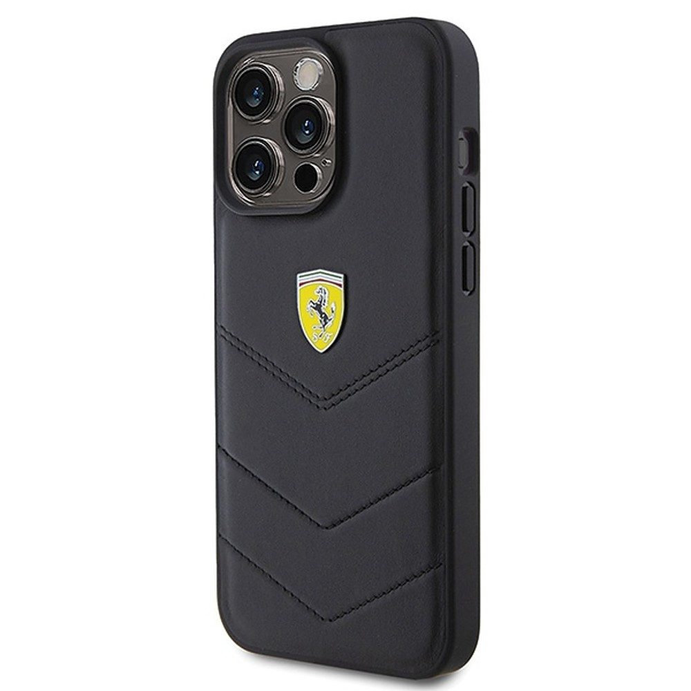 Ferrari Handyhülle Gesteppte Lederhülle, Öko-Leder, Steppnähte, Metalllogo, Kameraschutz