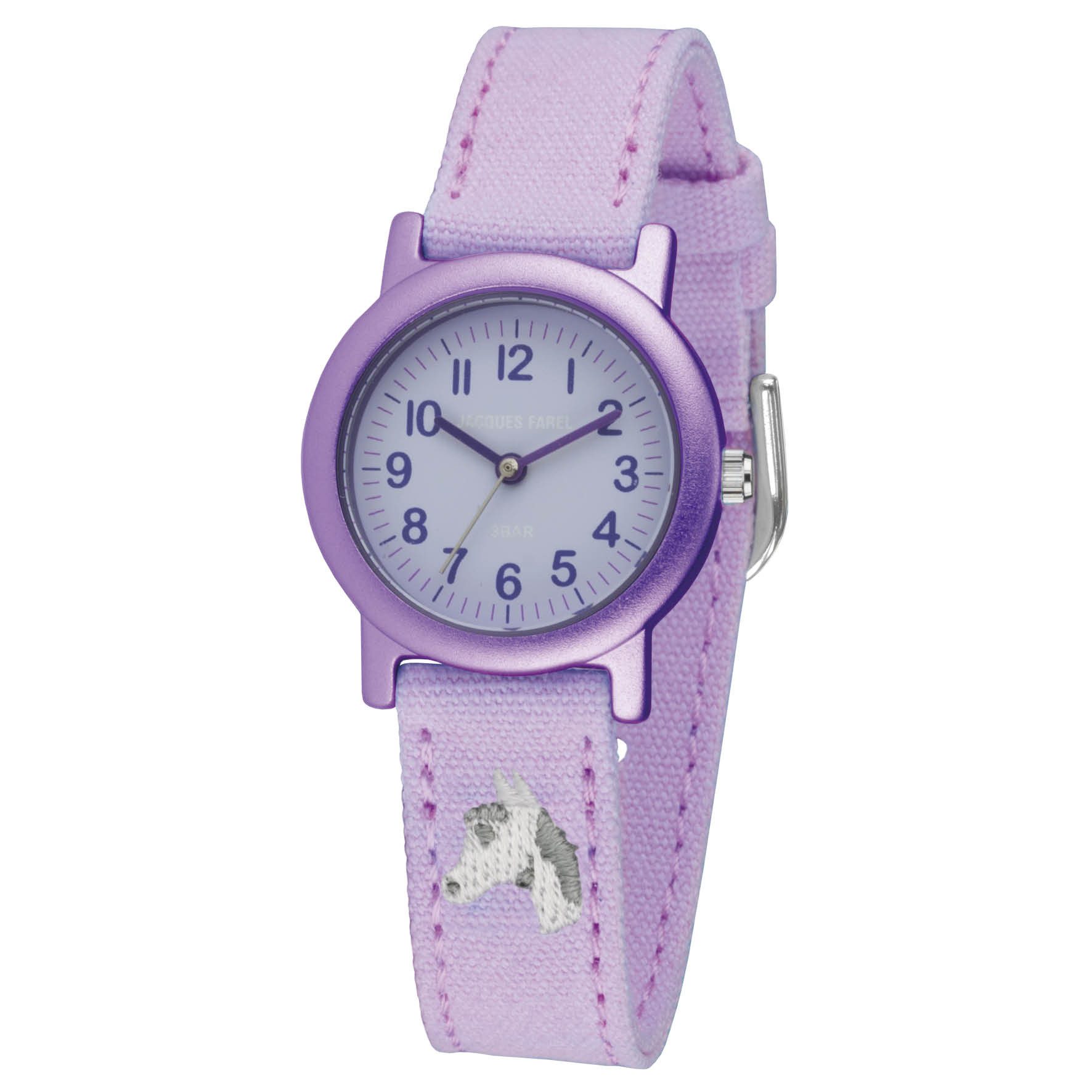 Jacques Farel Quarzuhr ORG nachhaltige Kinder Armbanduhr Baumwollband, analog Uhr Kinderuhr nachhaltig Schulanfang Geschenkidee Ø 27 mm