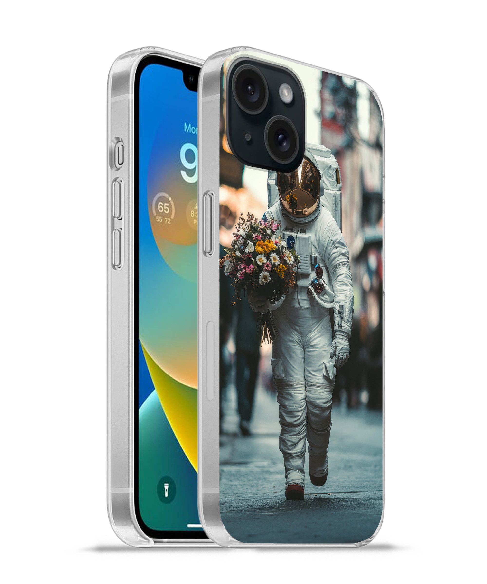 MuchoWow Handyhülle für Apple iPhone 15 Blumenstrauß - Blumen - Bunt - Astronaut, Smartphone-Bumper, Print, Handy Schutzhülle Dünn