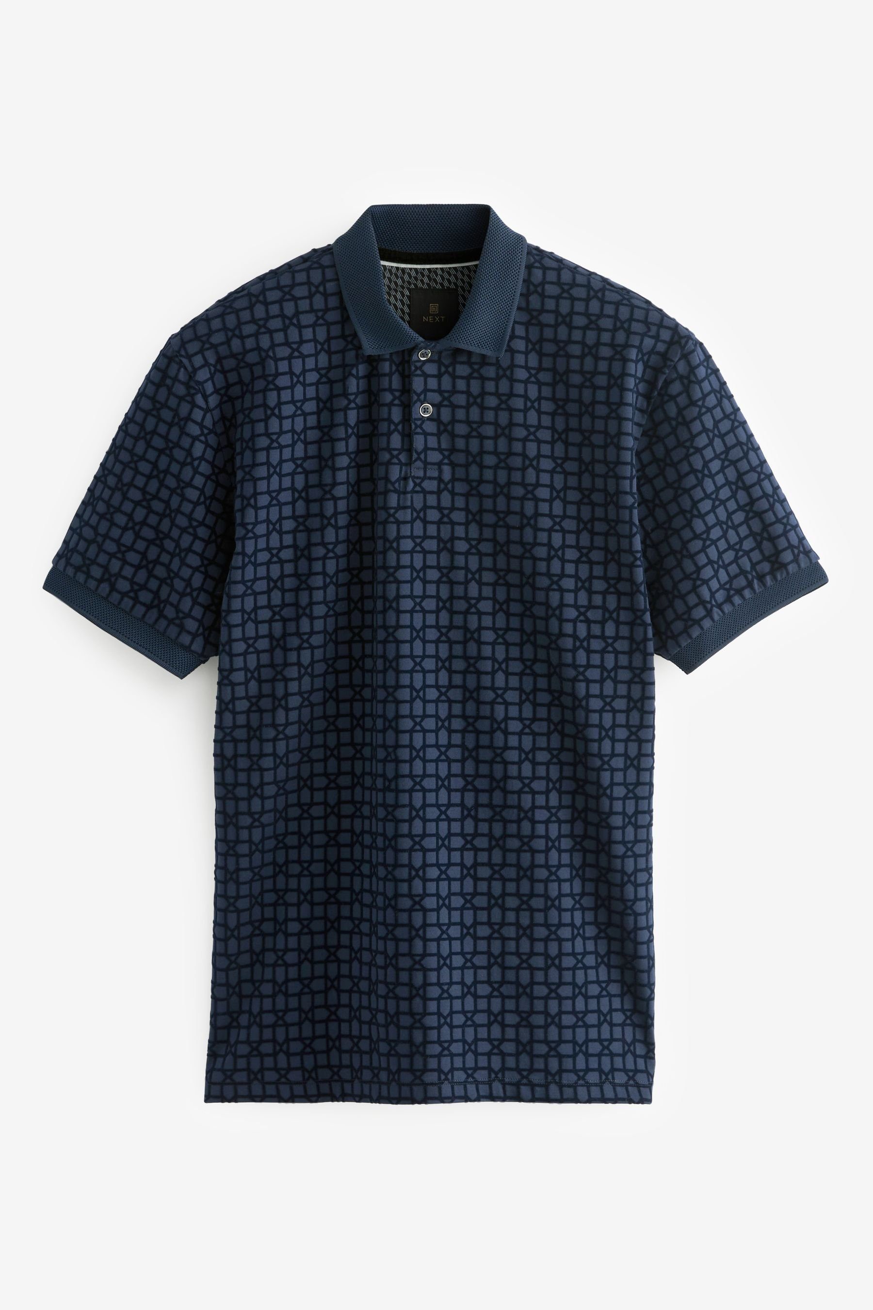 Next Langarm-Poloshirt Langärmeliges Polo-Shirt (1-tlg) Navy Blue Geo
