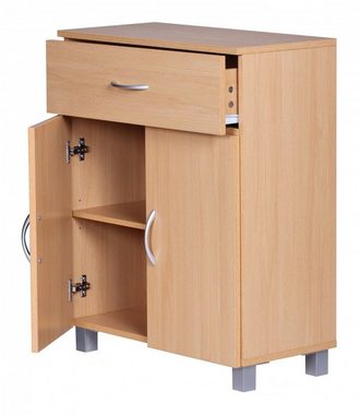 Wohnling Sideboard WL1.335 (SETE Buche mit 2 Schubladen & 2 Türen 60x75x30 cm), Design Kommode Anrichte Flur-Schrank mit Griffen