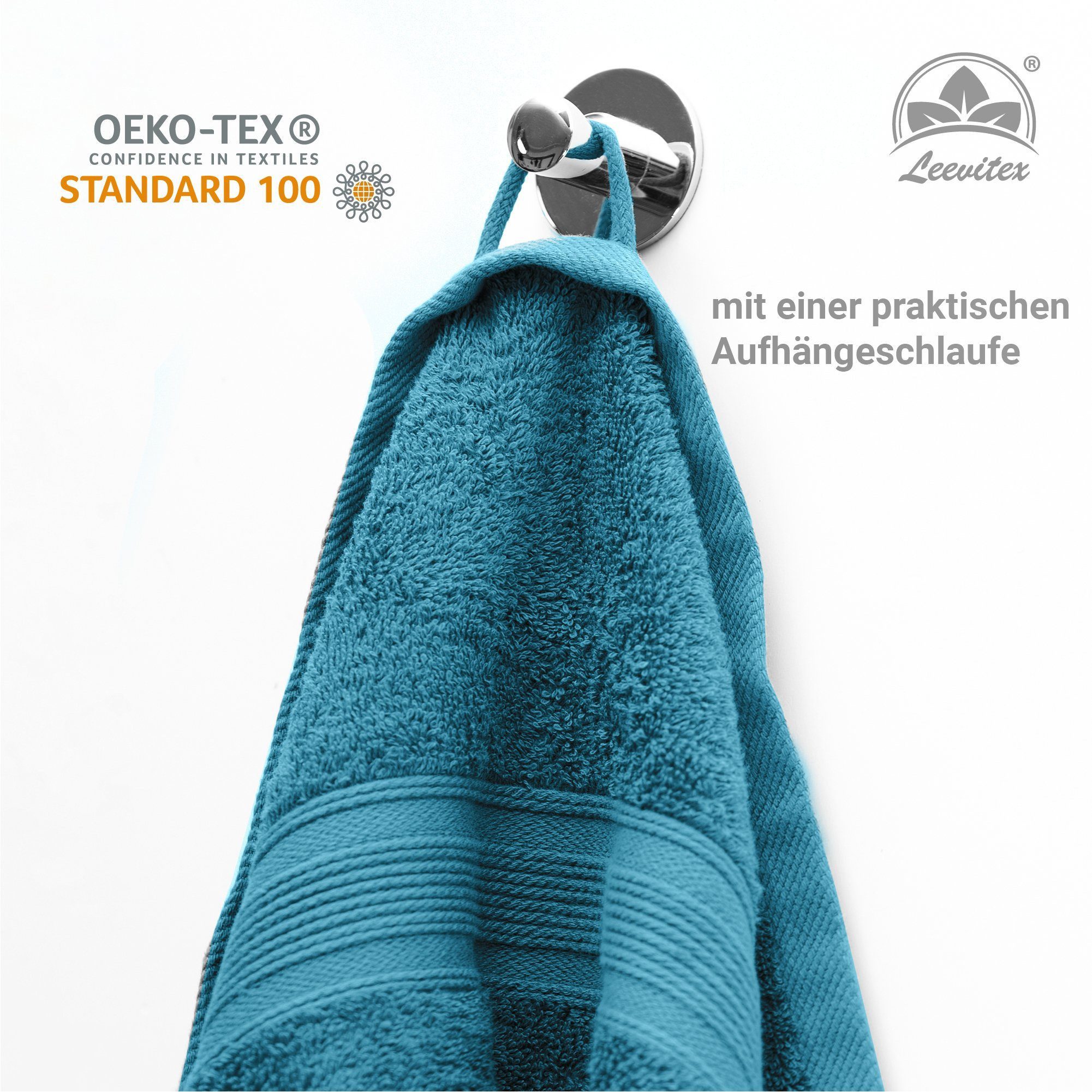 leevitex® Saunatuch, 80x200 cm, 100% Baumwolle, saugstark und fusselfrei, Frottee (Set, 2-St), OEKO-TEX® STANDARD 100 zertifiziert, gestreifte Bordüre