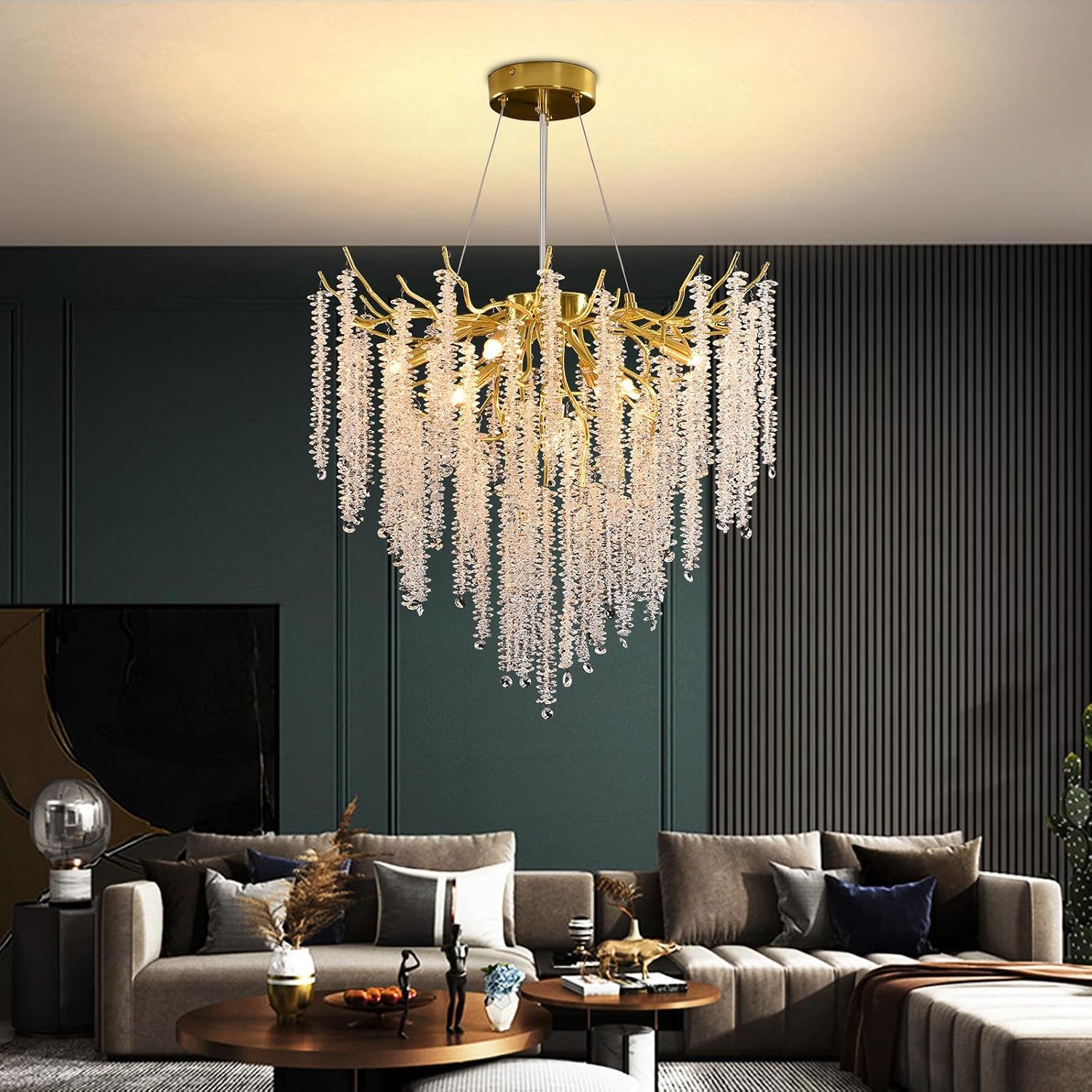 RRBEST Kronleuchter Modern Kronleuchter Kristall Leuchte, Luxus Kristall Pendelleuchte, Dimmbar Kristall Hängeleuchte, für Esszimmer, Wohnzimmer, Schlafzimmer