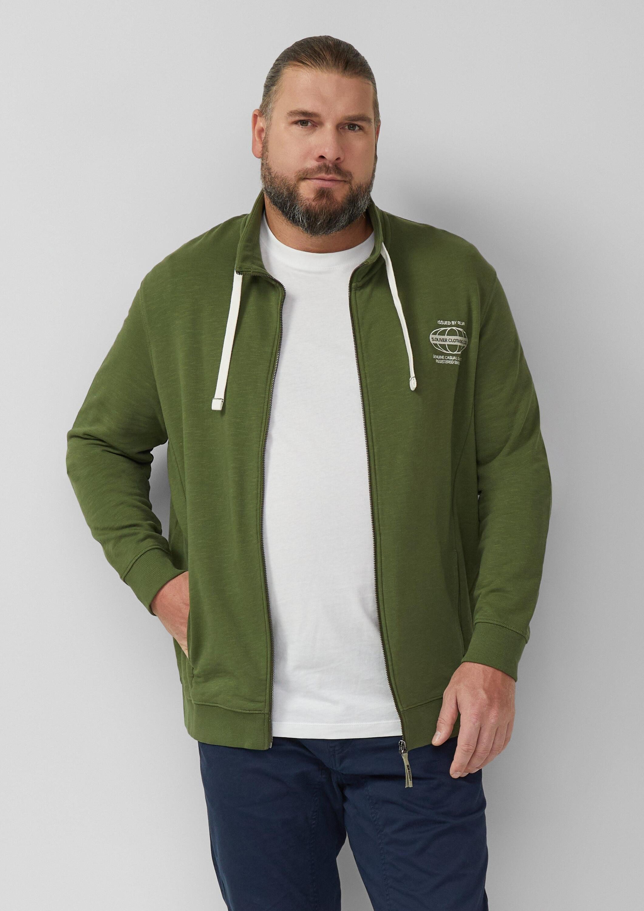 s.Oliver Sweatjacke Sweatshirt Jacke Sweatshirt-Jacke mit Flammgarnstruktur und Artwork