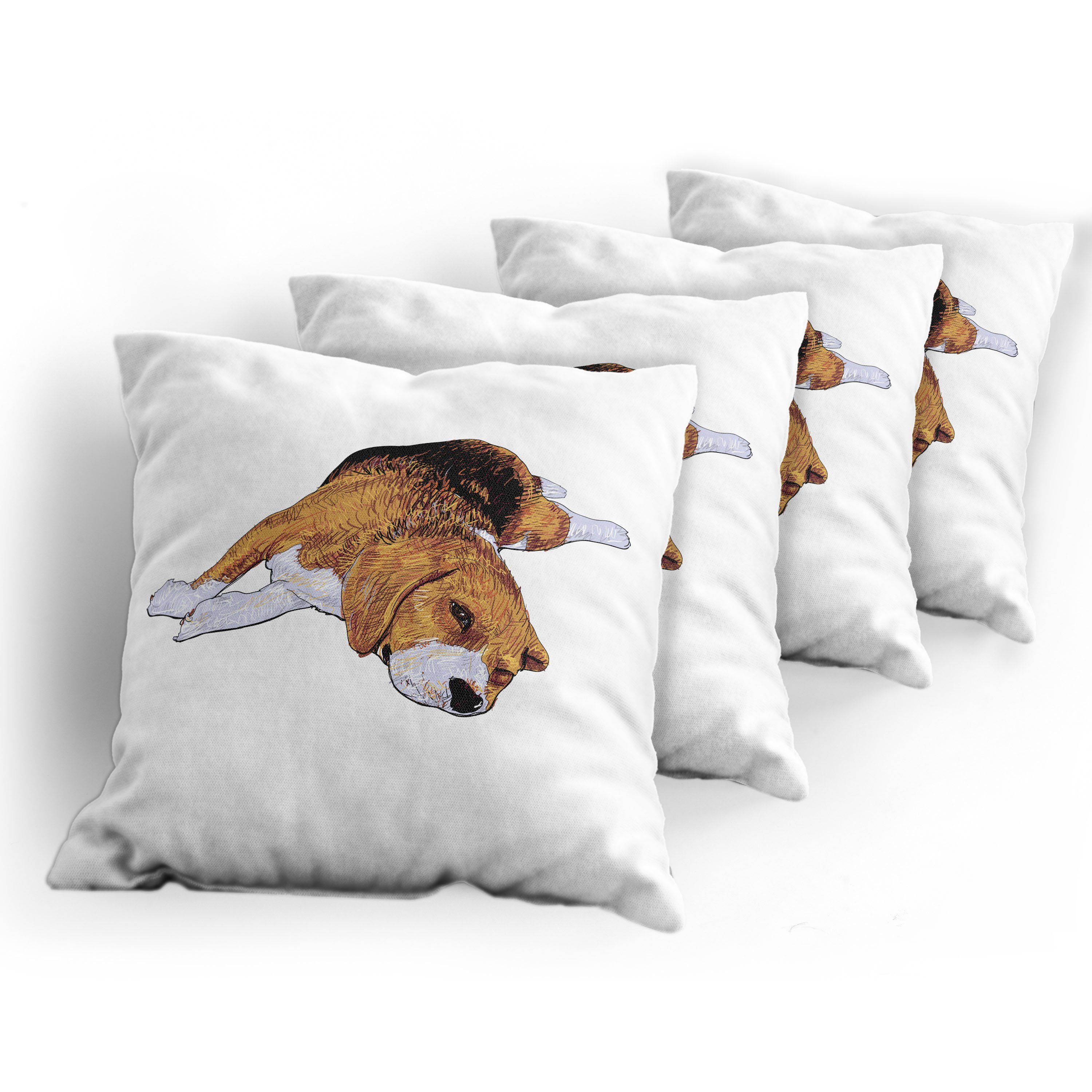 (4 Beagle Stück), Abakuhaus Modern Accent dem Einschlafen Hund Vor Digitaldruck, Doppelseitiger Kissenbezüge