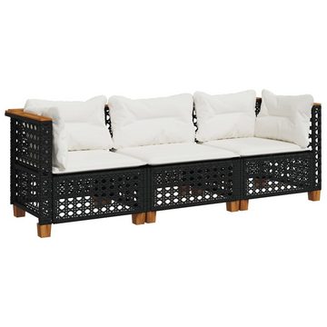 vidaXL Loungesofa Gartensofa mit Kissen 3-Sitzer Schwarz Poly Rattan