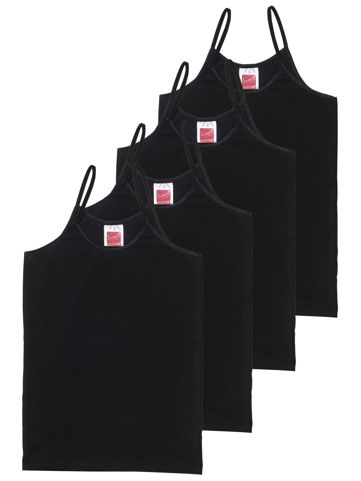 Sweety for Kids Unterhemd 4er Sparpack Mädchen Trägerhemd Feinripp (Spar-Set, 4-St) hohe Markenqualität schwarz | Ärmellose Unterhemden