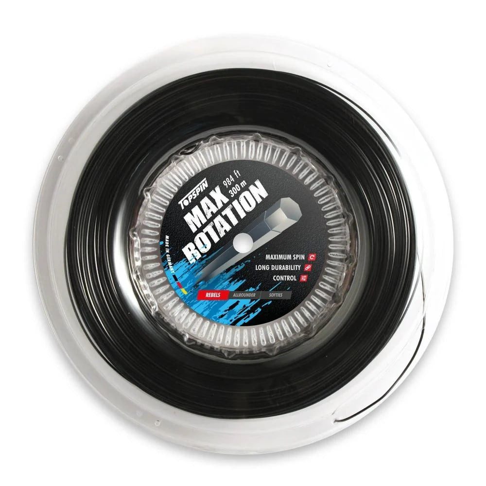 TOP SPIN Tennissaite Max Rotation (Haltbarkeit+Spin) schwarz 300m Rolle, Saitendicke: 1.31