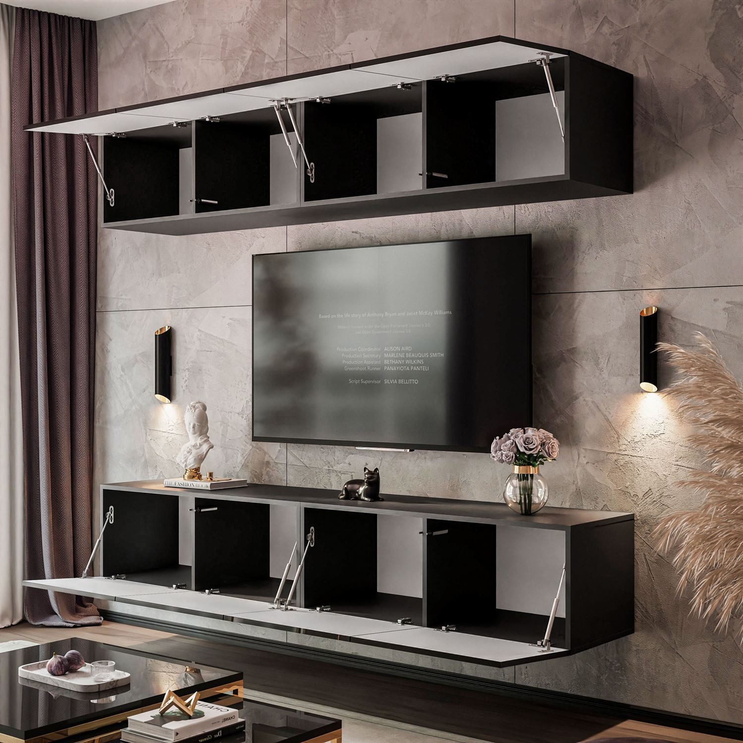 Lookway Wohnwand COLGANTE Schwarz Hochglanz mit LED