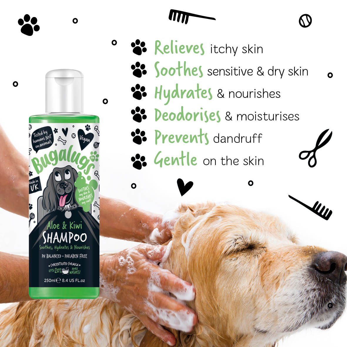 Bugalugs Tiershampoo Bugalugs Hundeshampoo Aloe & Kiwi 250 ml, 250 ml, (1-St), ph neutral, Hunde Shampoo, Lake District