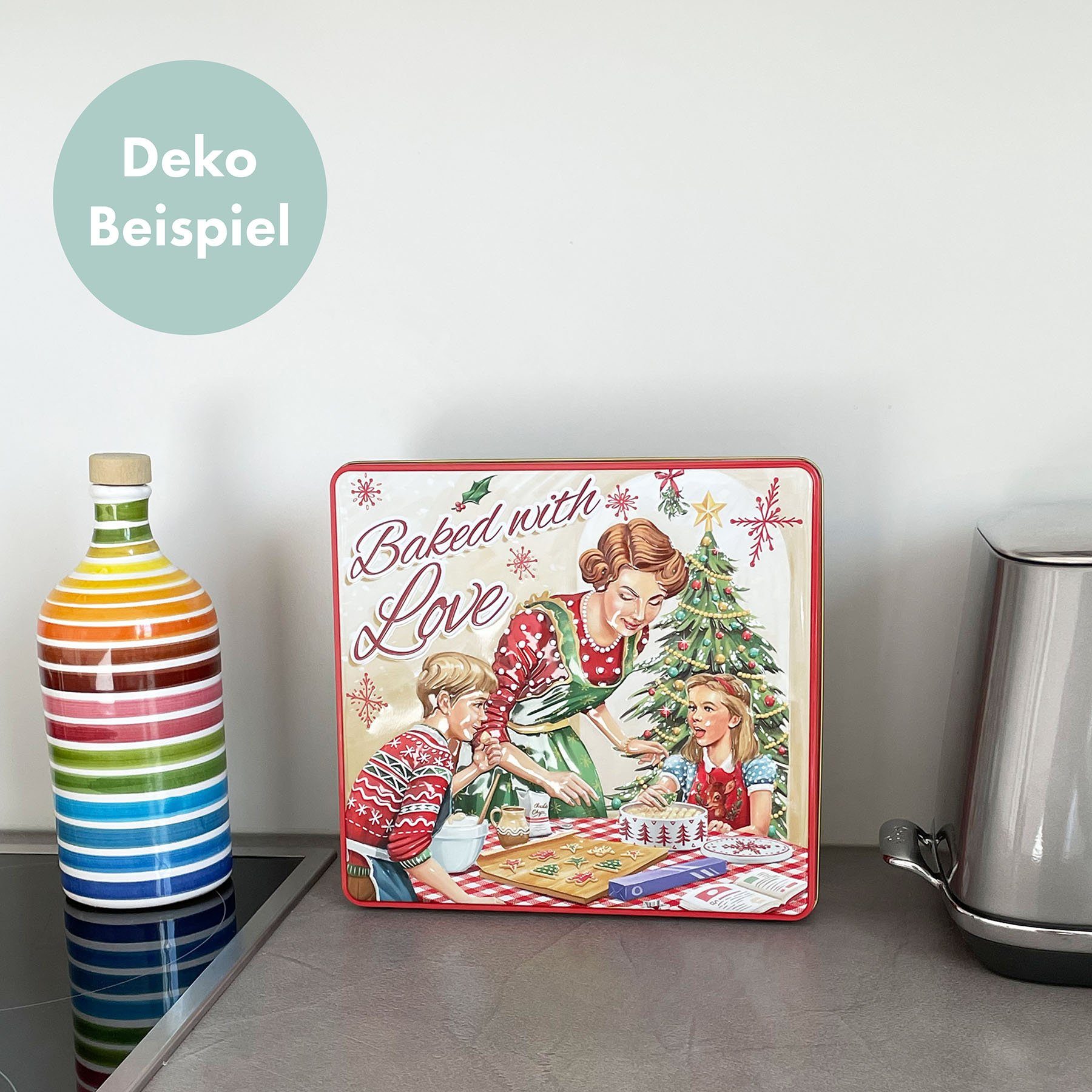 (Spar-Set) Nostalgische Blechdose POWERHAUS24 Liebe "Mit gebacken", Blech, Keksdose