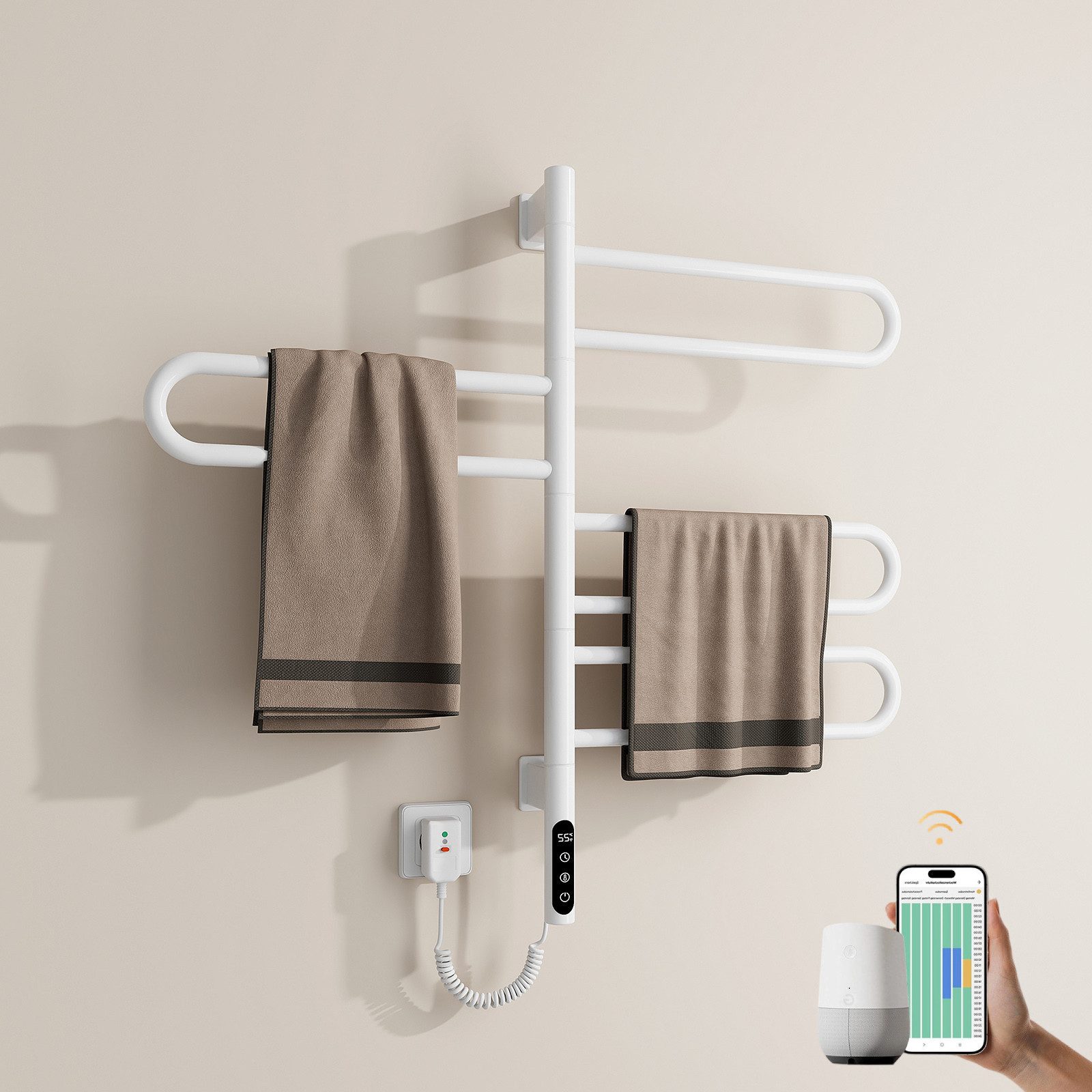 EMKE Elektrischer Badheizkörper Handtuchheizkörper elektrisch mit Intelligent Thermostat, 130 W Handtuchwärmer WiFi App Sprachsteurung, Timer 780x430mm