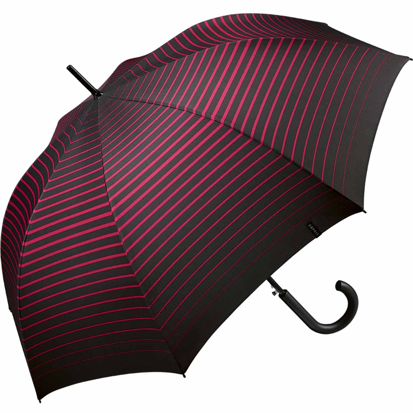 Esprit Langregenschirm - schwarz-pink Damen Streifen-Optik - Auf-Automatik in groß, moderner mit pink, vivacious Stripe stabil, Degradee