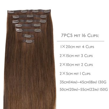 Wennalife Echthaar-Extension Nahtlose Clip-in-Haarverlängerungen, 130 g, 7 Stück, schokoladenbraune