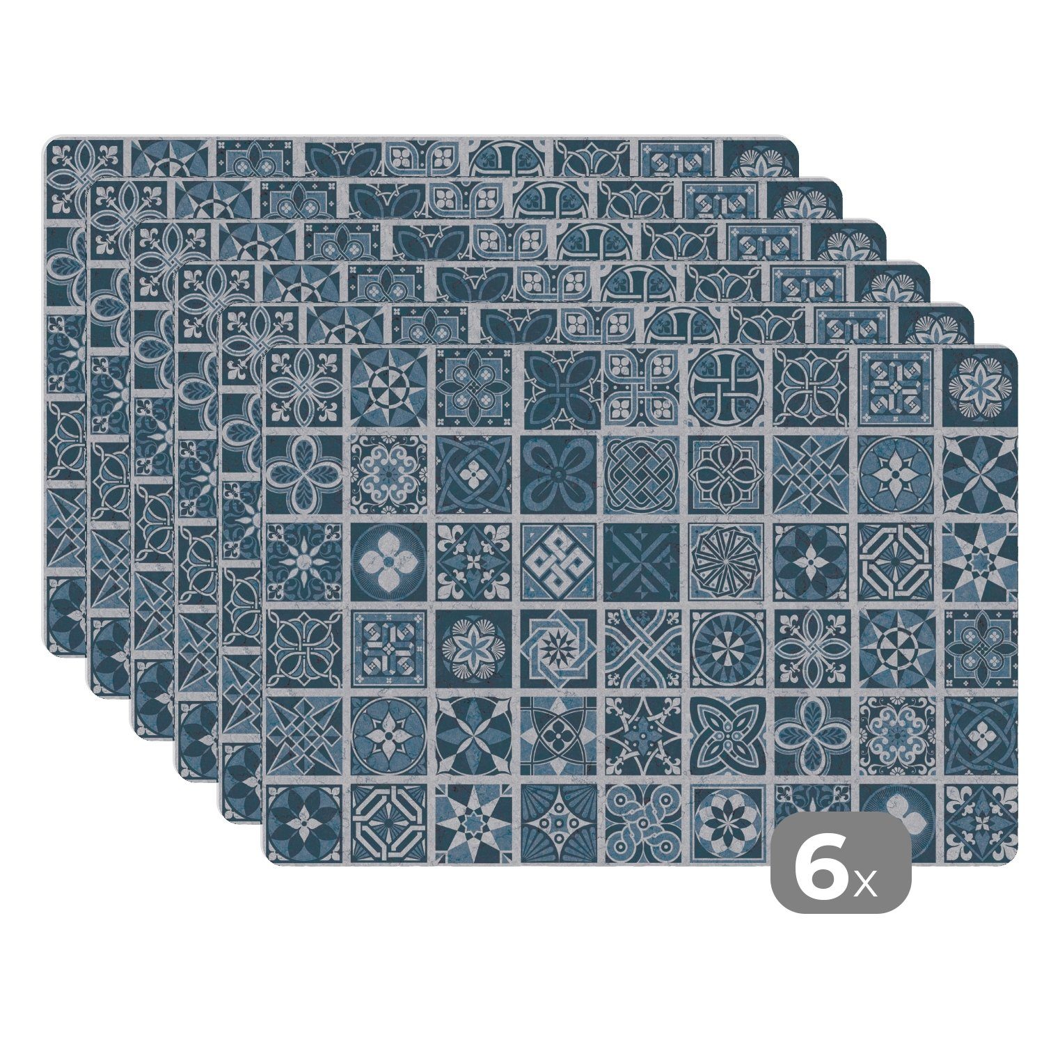 Platzset, Blumen - Blau - Muster - Figuren, MuchoWow, (6-St), Platzset, Platzdecken, Platzmatte, Tischmatten, Schmutzabweisend