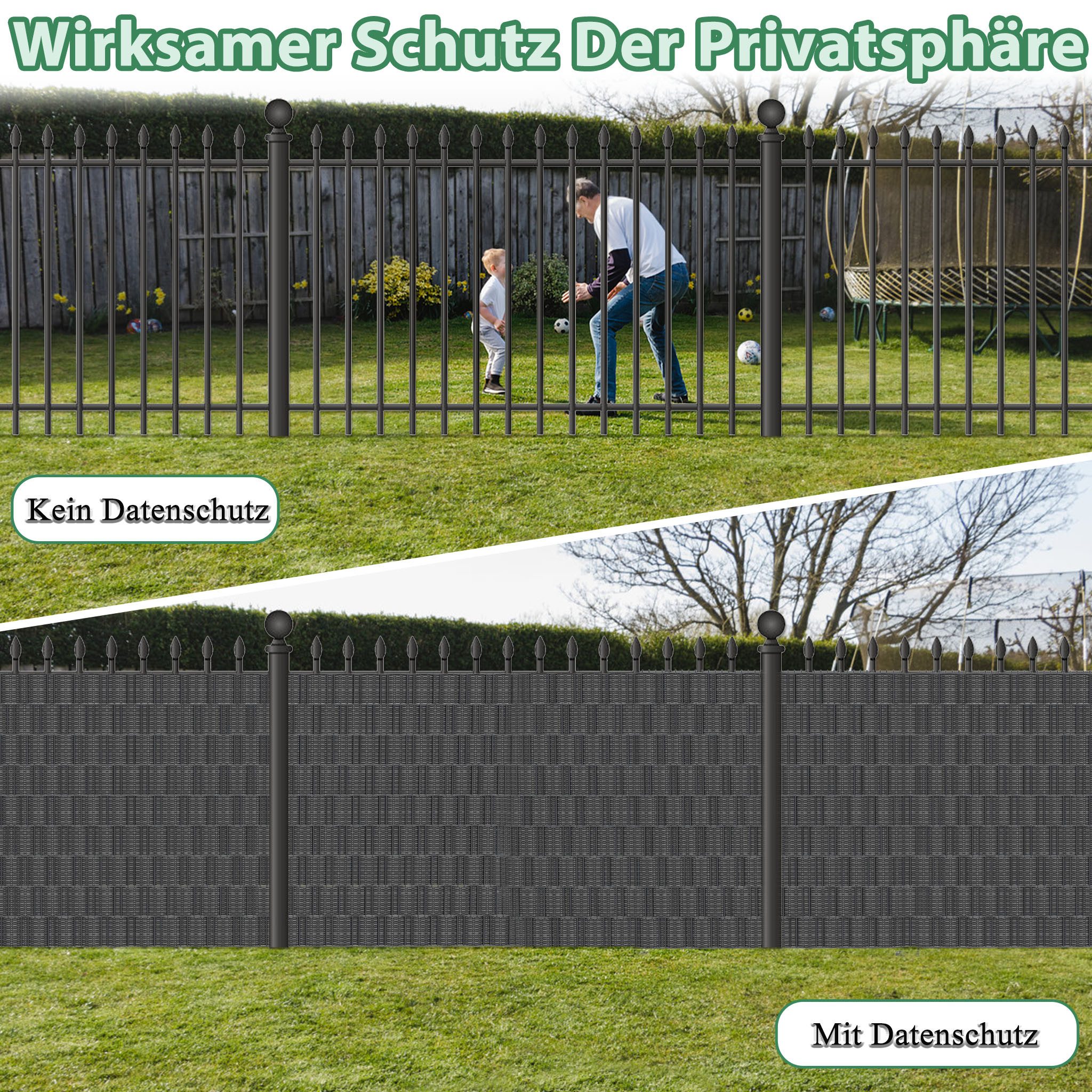 FIVMEN Sichtschutzstreifen 35m PVC Sichtschutz Sichtschutzfolie, Rattan, mit Befestigungsclipse, 19 cm Hoch Gartenzaun Windschutz für Zaun