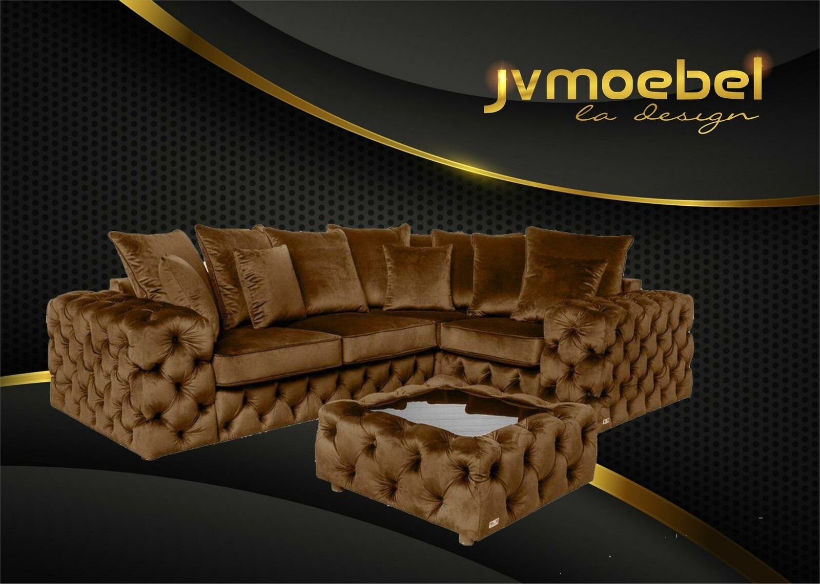 JVmoebel Wohnzimmer-Set, Ecksofa Sofa Couch Polster Eckgarnitur L Form Couchtisch Textil Wohnlandschaft Braun