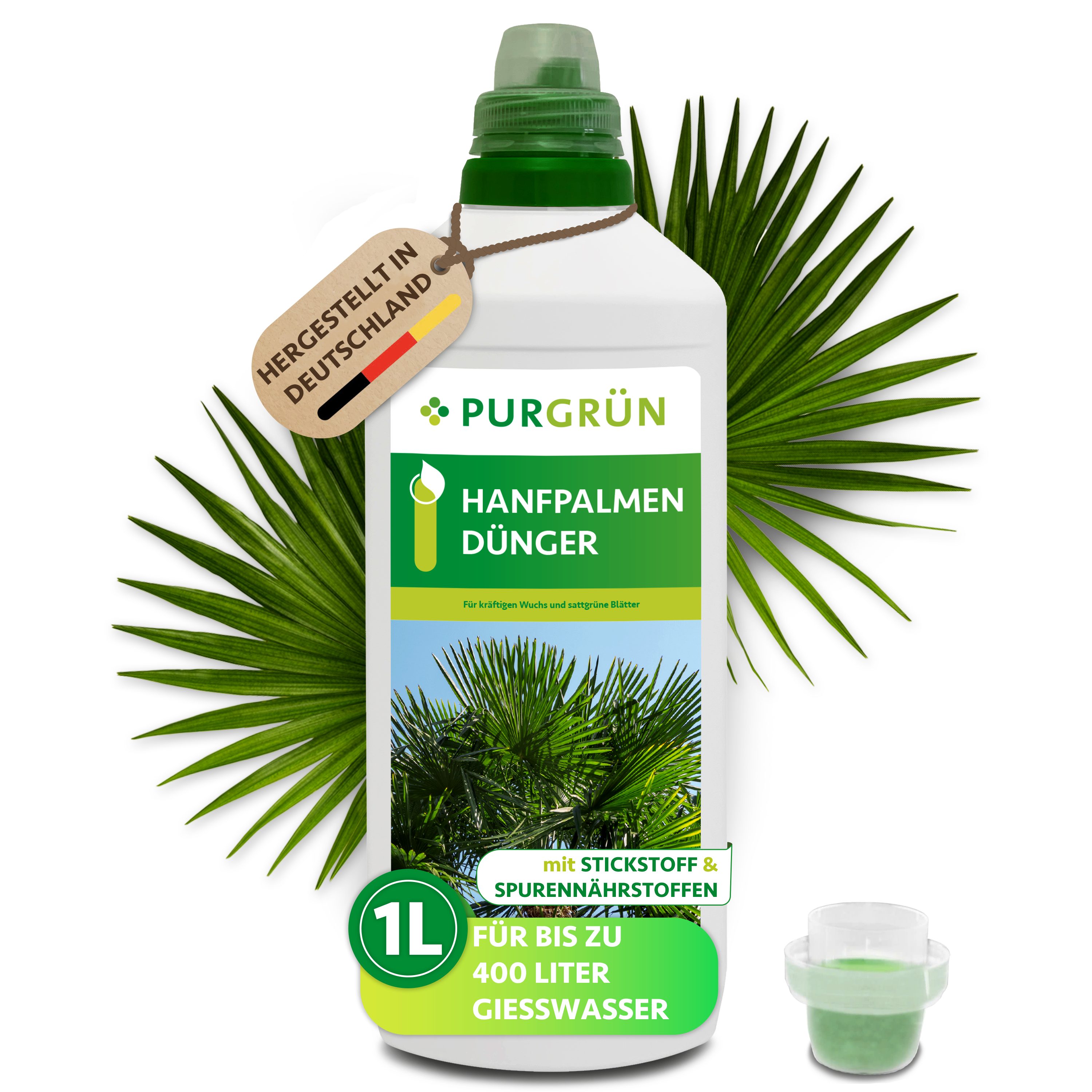 Purgrün Universaldünger Hanfpalmen Dünger, NPK 10+4+6, sattgrüne Blätter, 1L, Flüssigdünger, 1-St., 1 Liter
