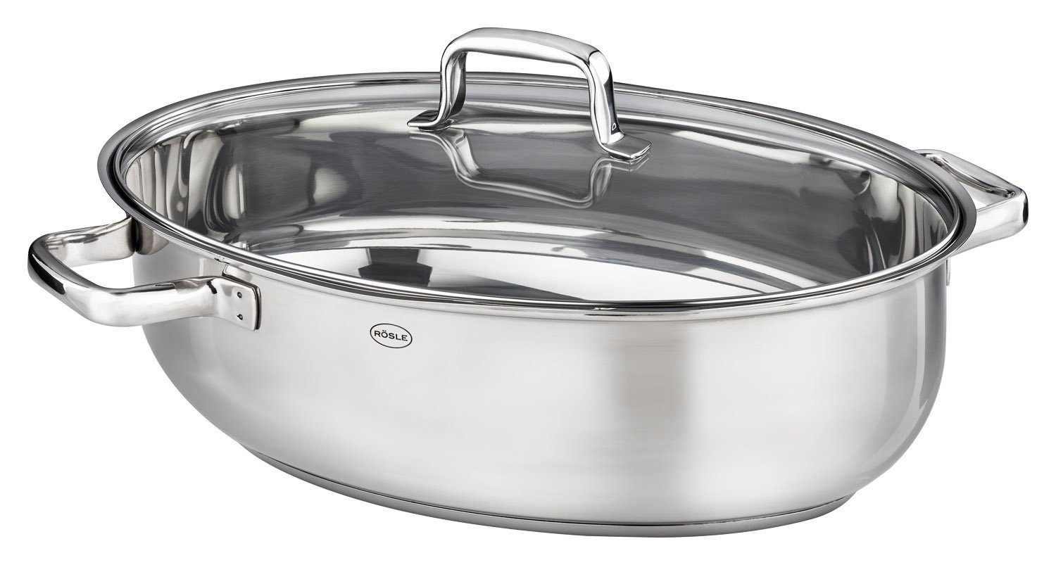 RÖSLE Bräter MOMENTS, B 40 x H 19 x T 33 cm, mit Glasdeckel, Edelstahl 18/10, hitzebeständig bis 260 °C