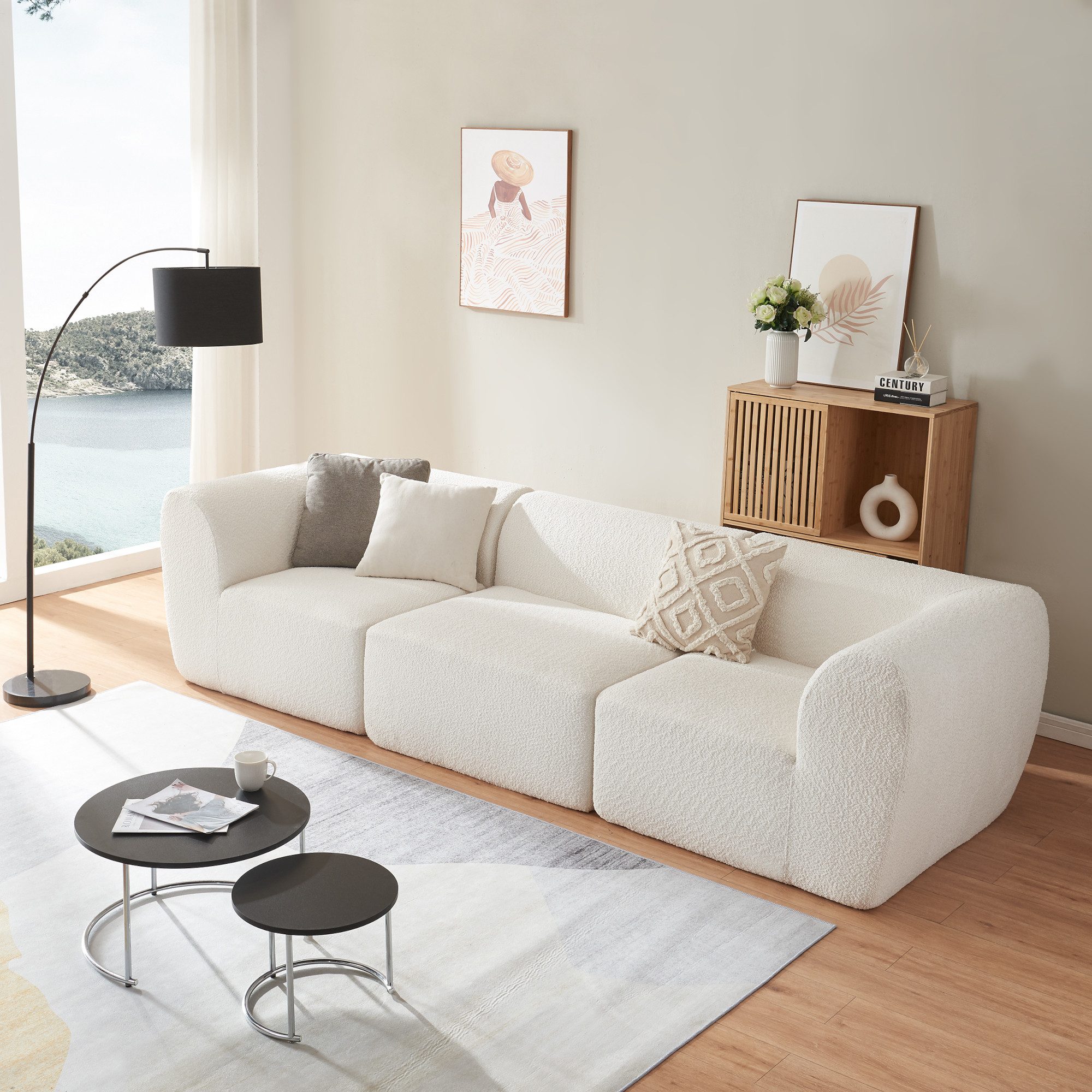 en.casa Sofa, 3-Sitzer »Hurvas« Bouclé 76 günstig online kaufen