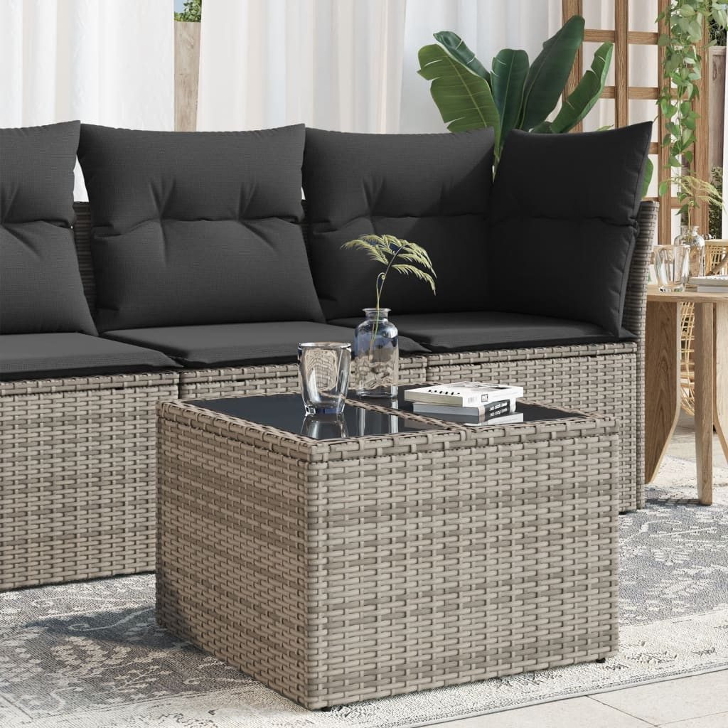vidaXL Gartentisch NA Gartentisch mit Glasplatte Grau 55x55x37 cm Polyrattan