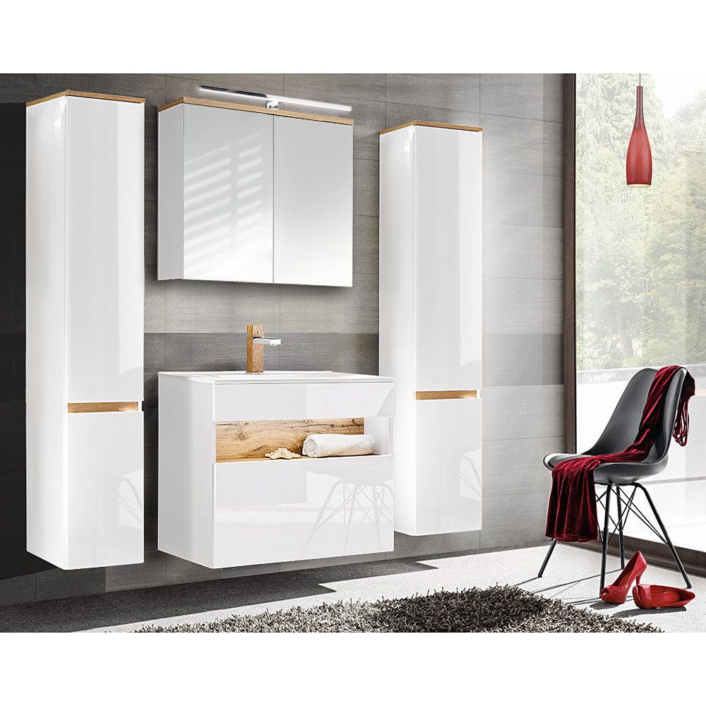 Lomadox Badmöbel-Set BERMUDA-56, (Spar-Set, 6-St), Weiß-Hochglanz mit Wotan günstig online kaufen