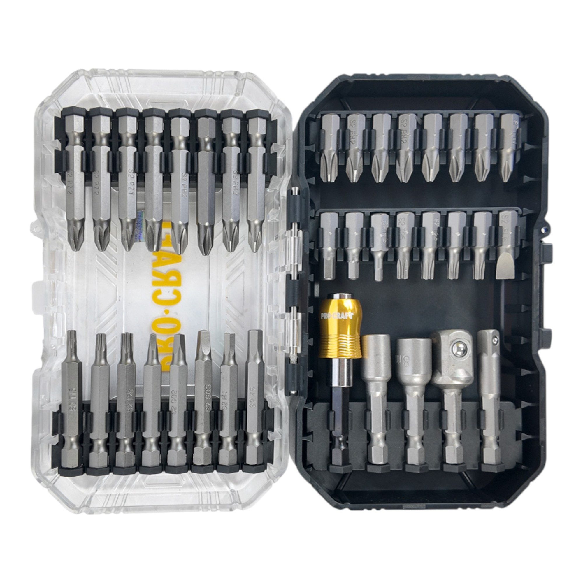 PRO CRAFT Bit-Set BS-37 37 teilig Phillips / Pozidriv / Torx / Hex / Schlitz / Vierkant