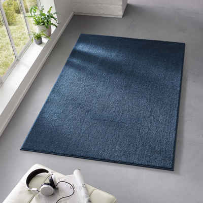 Teppich Kurzflor-Frisee-Teppich Madrid Uni, TaraCarpet, rechteckig, Höhe: 9 mm, uni dunkel-blau Wohnzimmer Schlafzimmer Esszimmer Kinderzimmer 080X150