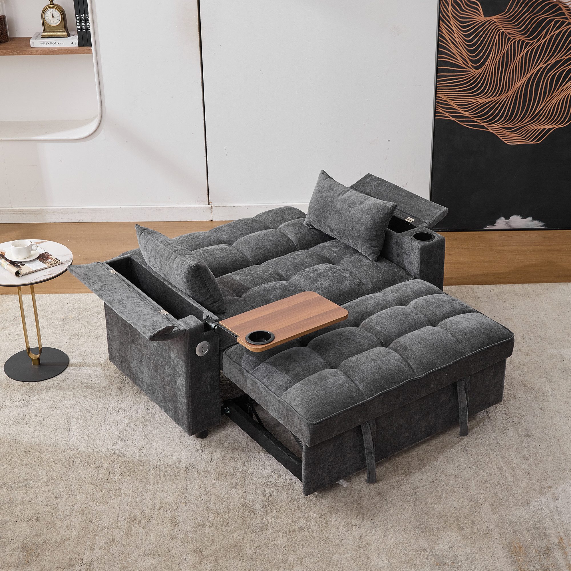 Merax Schlafsofa 3-in-1 Loungesofa faltbar Sofa mit USB & verstecktem Tisch günstig online kaufen