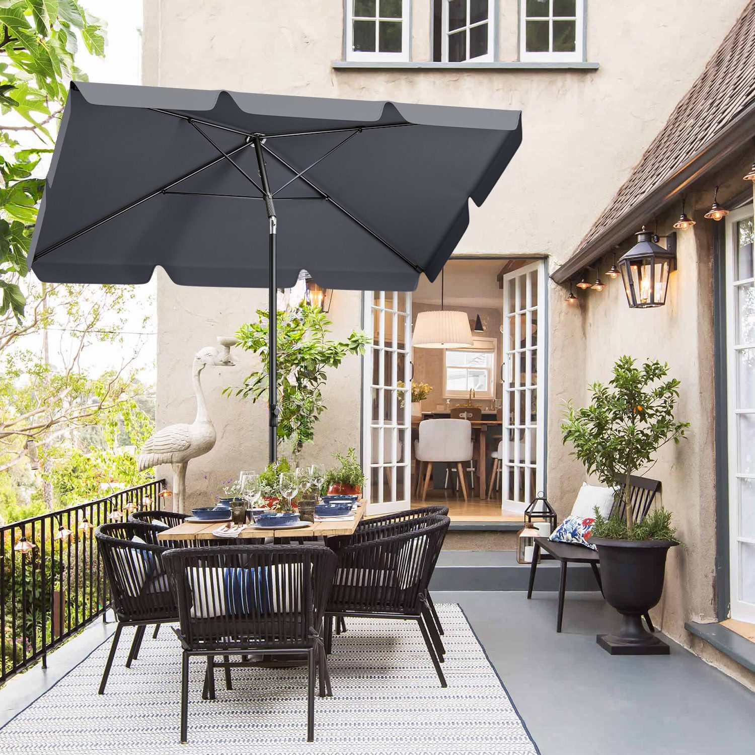 Sekey Rechteckschirm 200cm x 125cm Sonnenschirm Rechteckig Balkonschirm Neigbar, LxB: 200x125,00 cm, UV50+ Sonnenschutz, für Terrasse