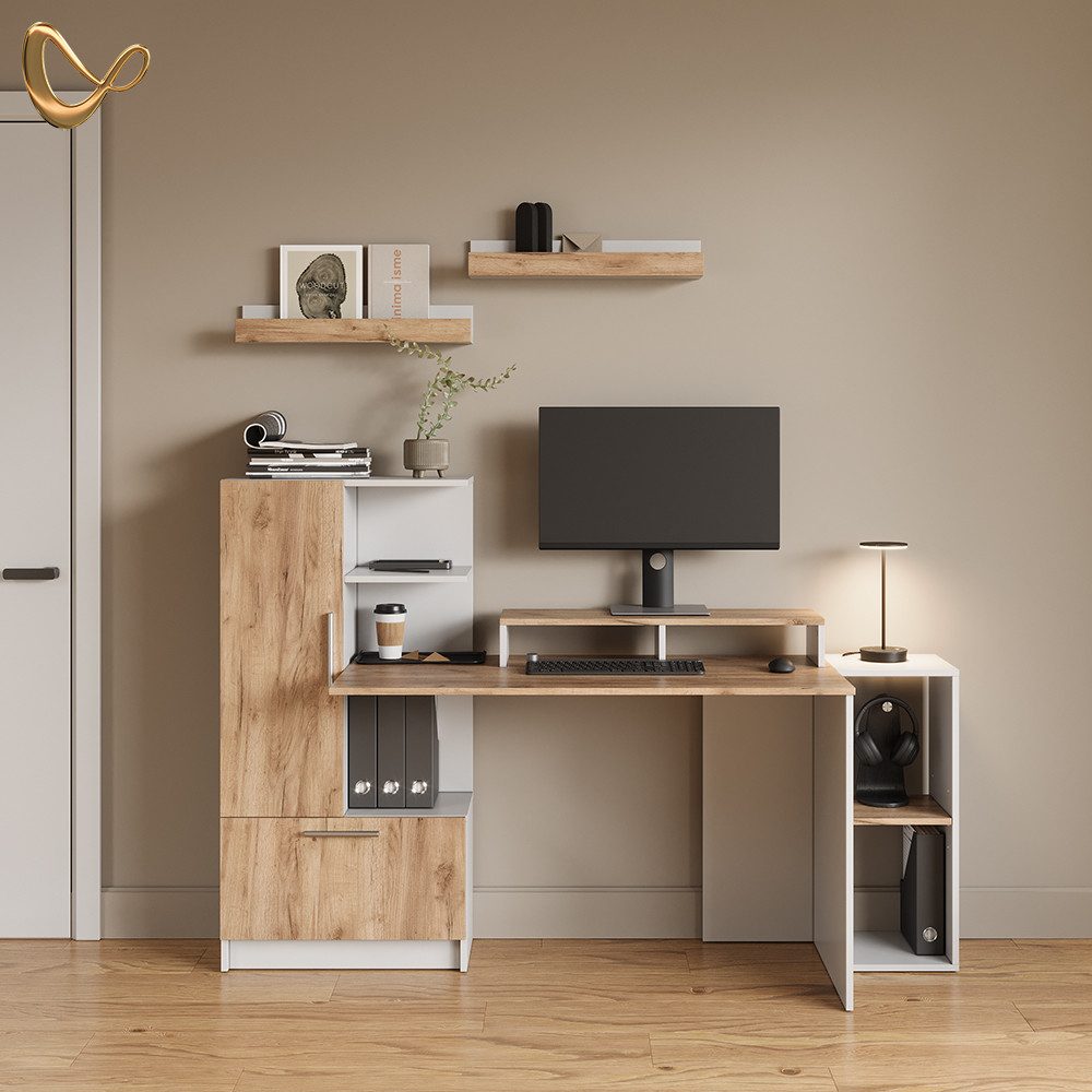 Livinity® Bücherregal Lorena, Weiß/Goldkraft Eiche, 60 x 10 cm 2er Set, 2-tlg.