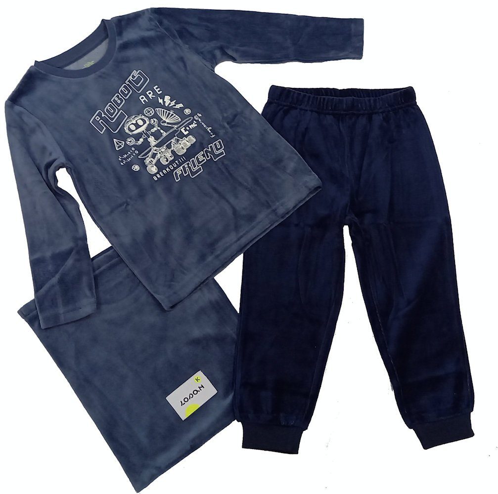 LOSAN Pyjama Losan (3 tlg) blau Robots Jungen Pyjama lang Schlafanzug Samt