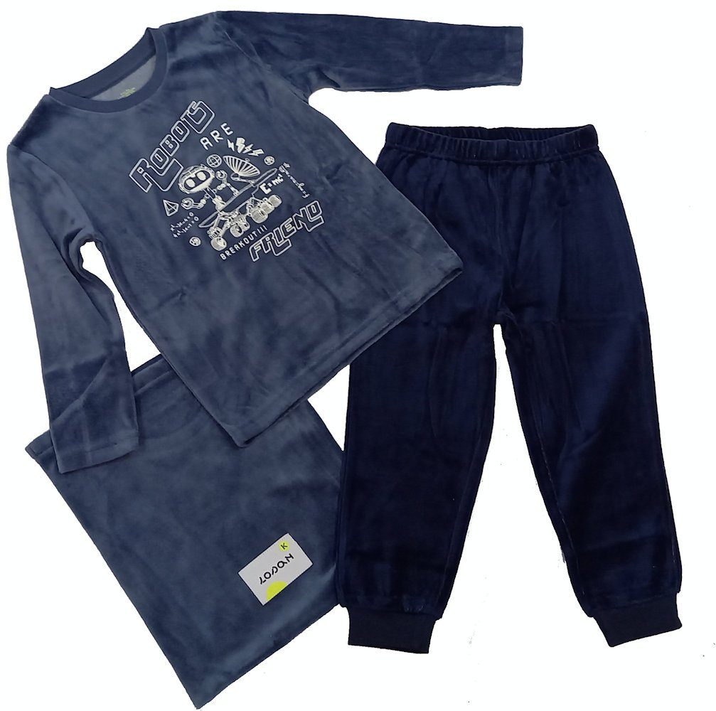 LOSAN Pyjama Losan Jungen Samt Schlafanzug lang Pyjama Robots blau (3 tlg)