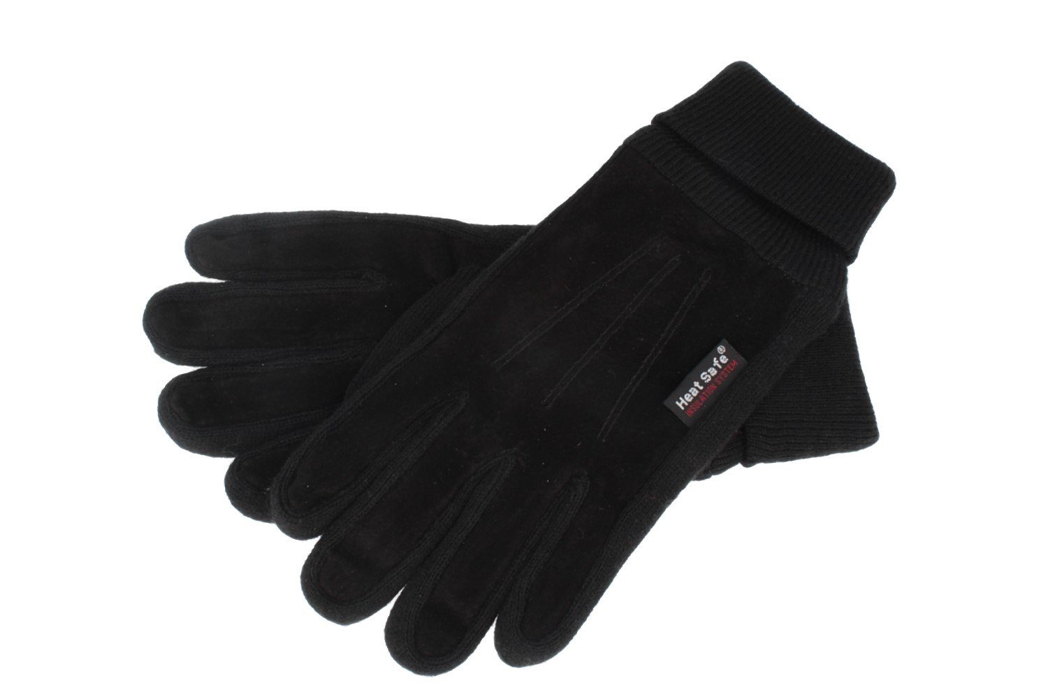 warm Strickhandschuhe Handschuhe(schweinsleder-Materialmix) Breiter Schwarz