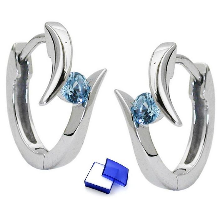 unbespielt Paar Creolen Ohrringe Creolen mit Glasstein hellblau 925 Silber 14 x 2 mm mit Klappscharnier inklusive Schmuckbox Silberschmuck für Damen