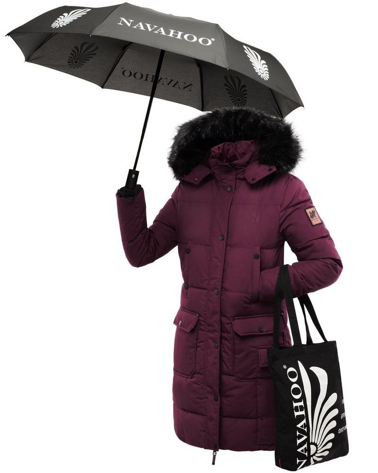 Navahoo Wintermantel Cosimaa Warmer Damen Parka inkl. Einkaufstasche und  Regenschirm, Taillierte Jacke, Länge bis ca. zur Mitte der Oberschenkel
