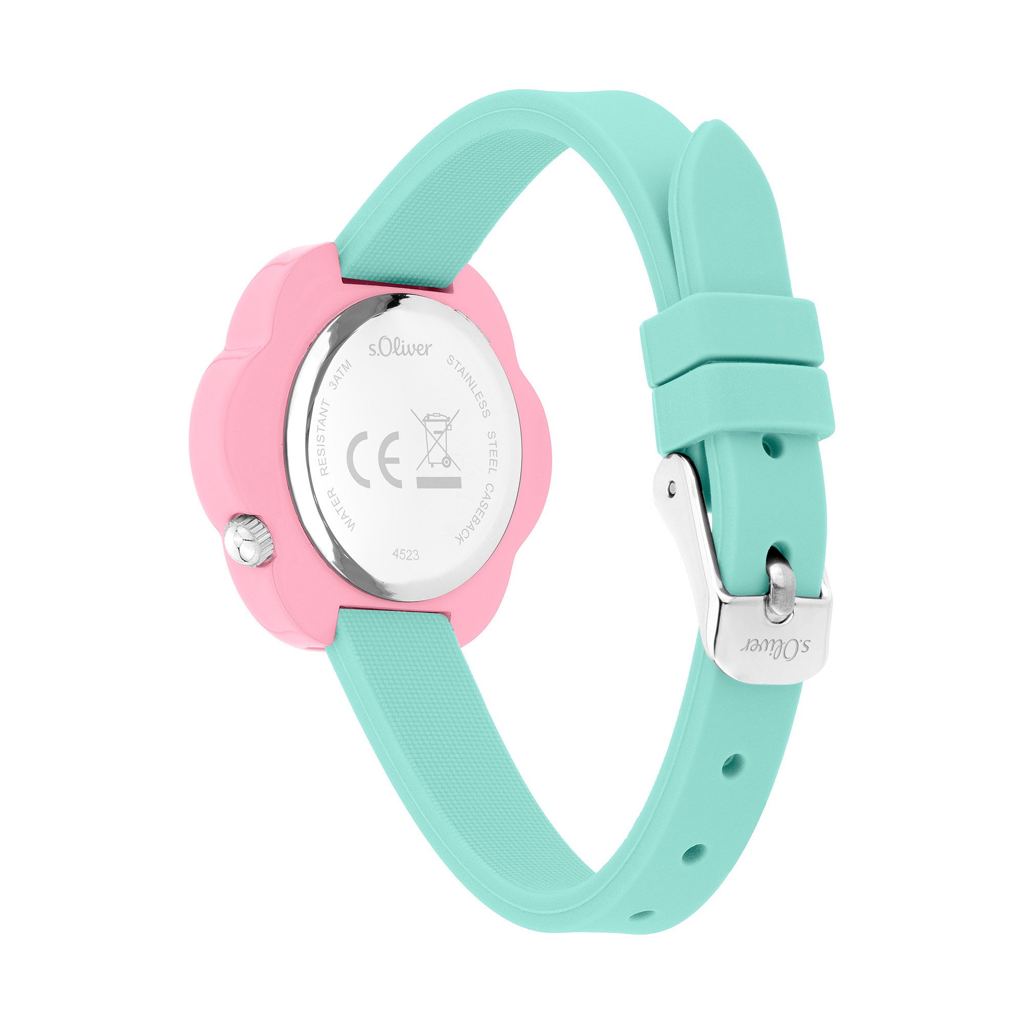 s.Oliver Quarzuhr Flower Power SO-4523-PQ, Armbanduhr, Silikonarmband, Kinderuhr, Mädchen, analog