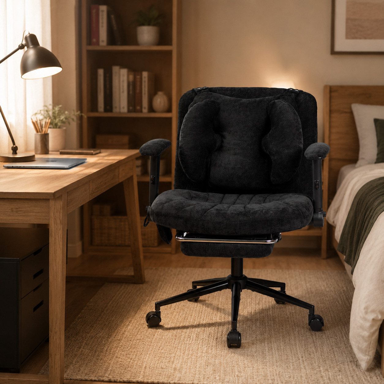Leawin Drehstuhl Bürostuhl ergonomisch Schreibtischstuhl mit Rollen, Mit Air-Lordosenstütze, breitem Sitz, weich gepolstert, 150 kg