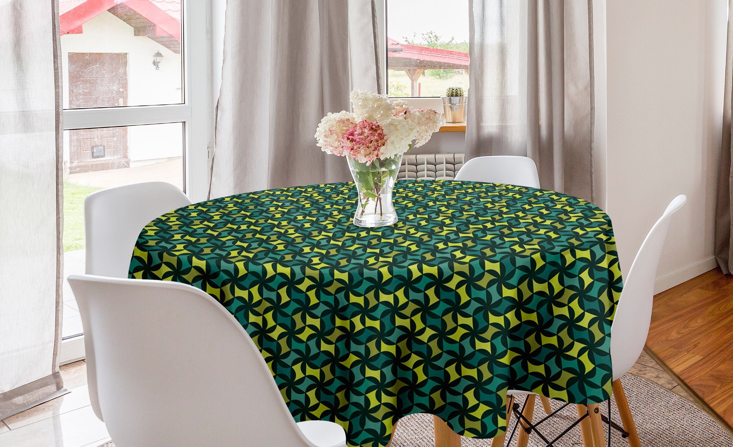Abakuhaus Tischdecke Kreis Tischdecke Abdeckung für Esszimmer Küche Dekoration, Abstrakt Grün getönte Formen
