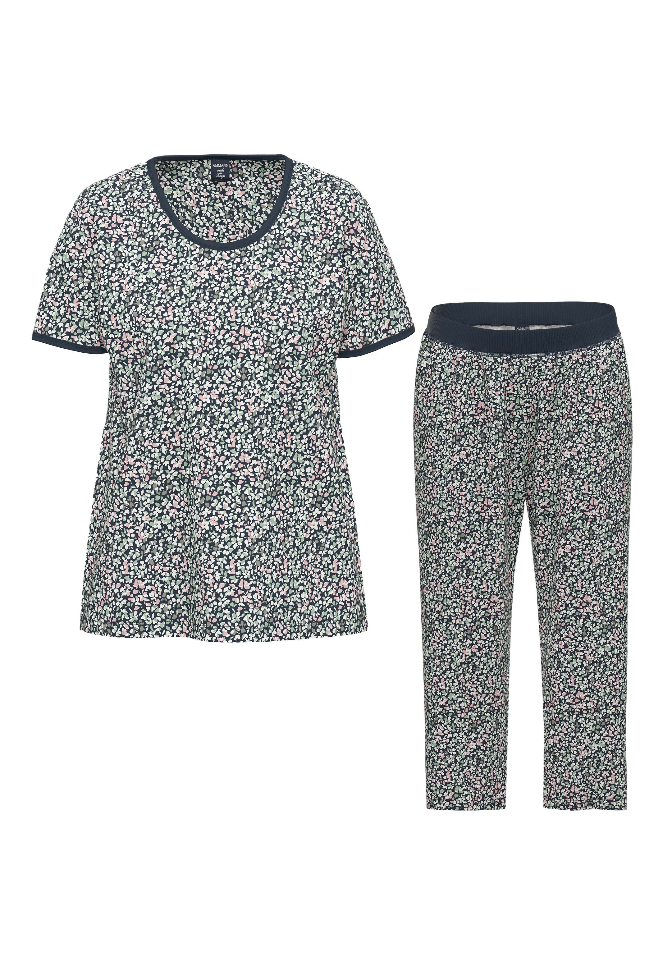 tlg) Kurzarm Ammann und Baumwolle T-Shirt (Set, Organic 3/4-Hose Cotton Pyjama aus Lounge-Set Schlafanzug - 2 -