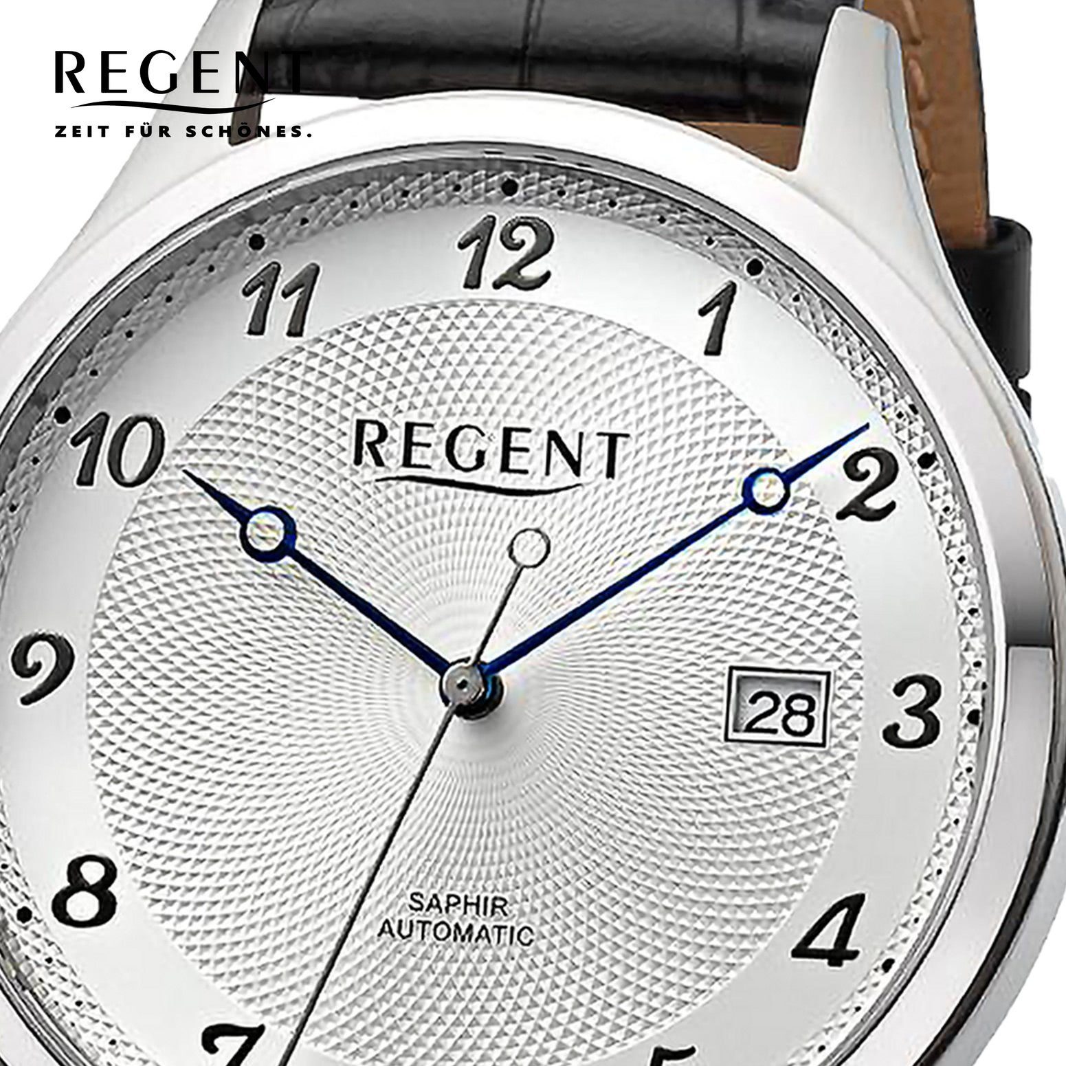 Regent Quarzuhr Analog, Herren extra Regent groß Herren (ca. Armbanduhr rund, 42mm), Lederarmband Armbanduhr