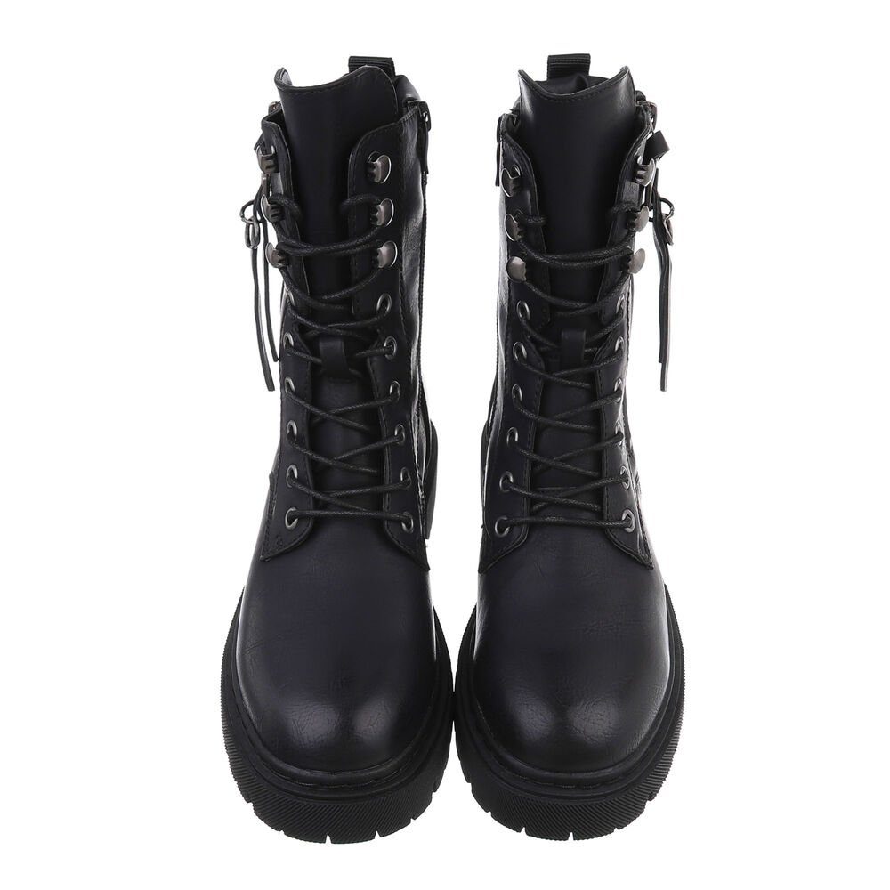 Ital-Design Damen Schnürschuhe Freizeit Schnürstiefelette (84648393) Blockabsatz Plateaustiefeletten in Schwarz