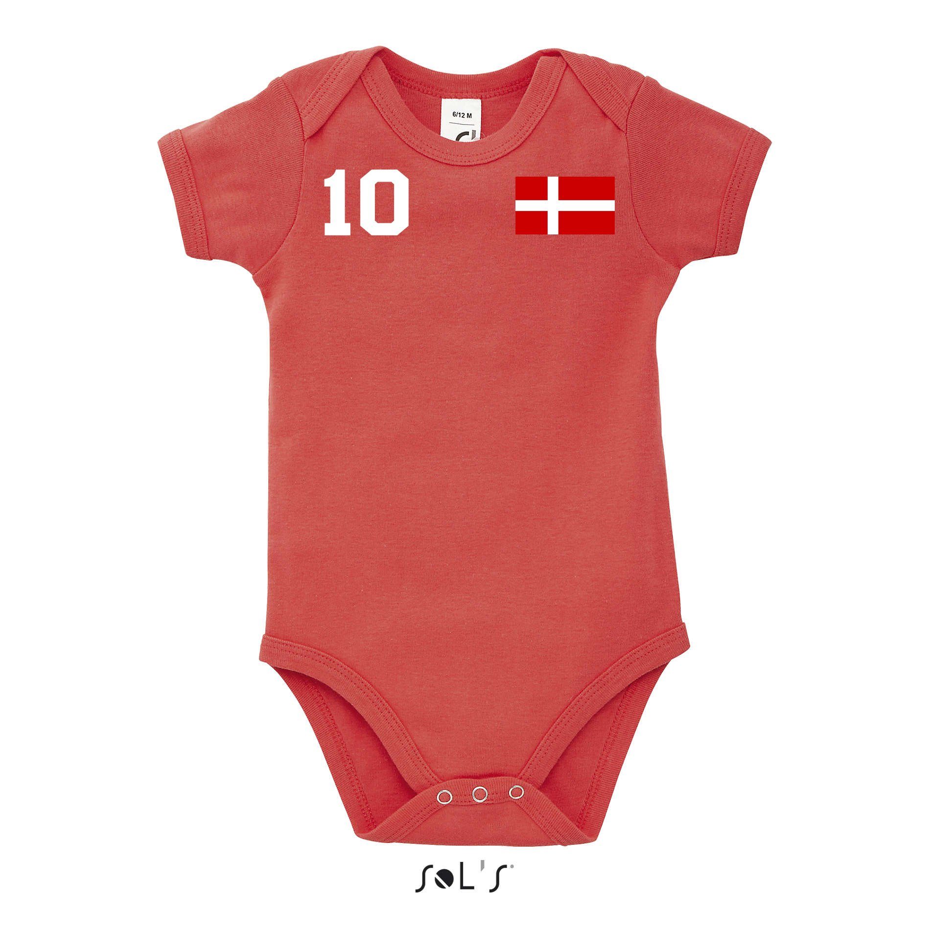 Brownie Strampler & EM Fußball Sport Blondie Denmark Trikot Weltmeister Dänemark Baby Kinder