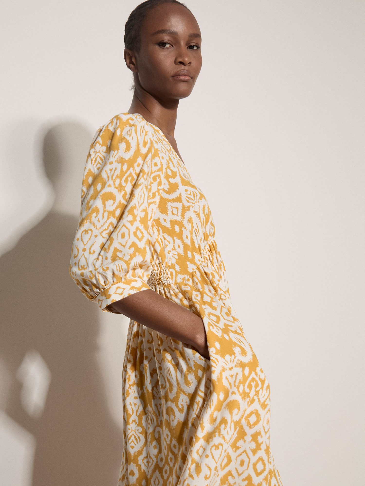 Apricot Midikleid Tapestry Ikat Midi-Kleid Gemustert