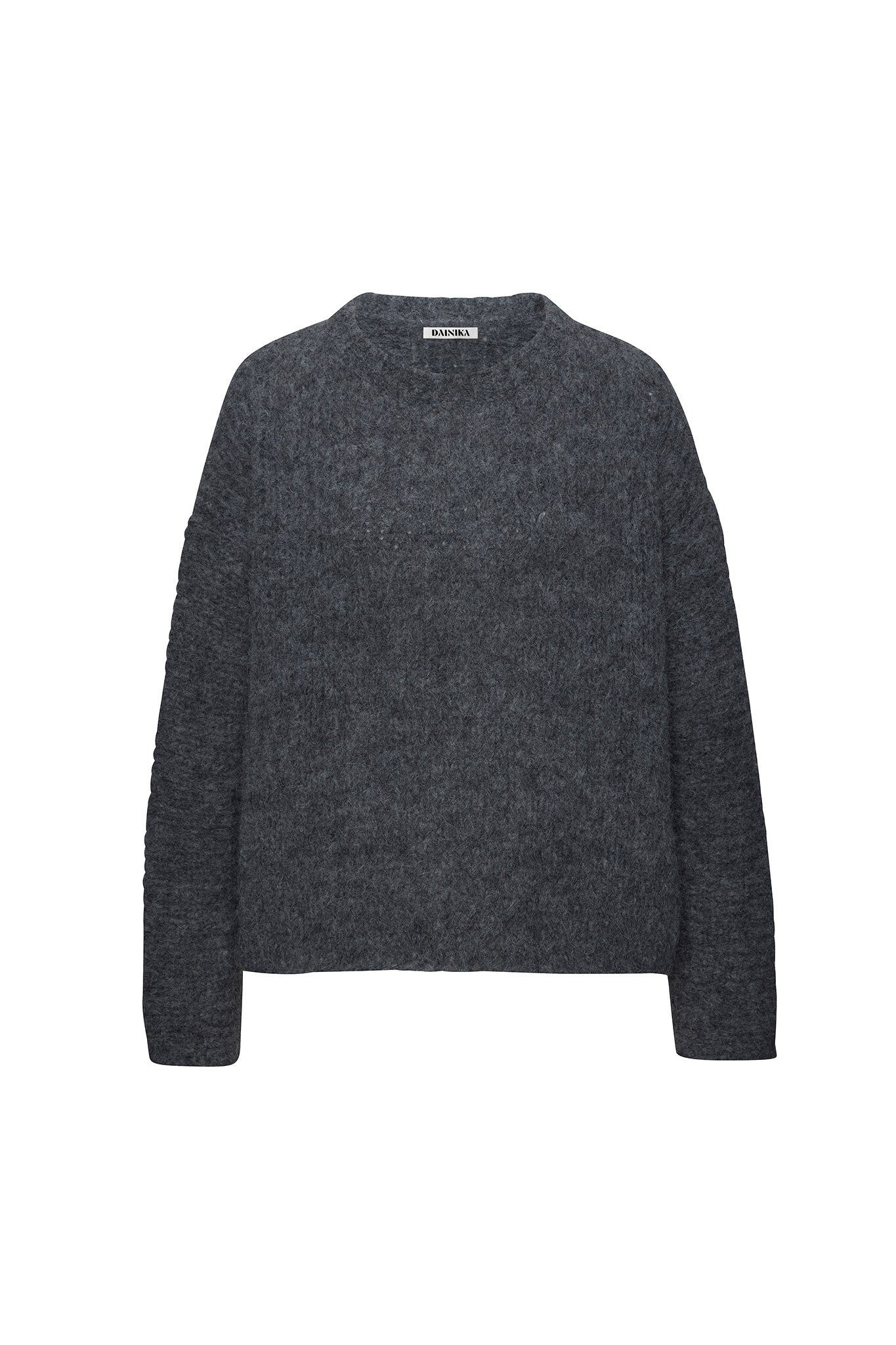 DAINIKA Wollpullover Oversize Damen Strickpullover aus Alpakawolle mit Rundhalsausschnitt Kurz geschnittener Wollpullover weich und warm