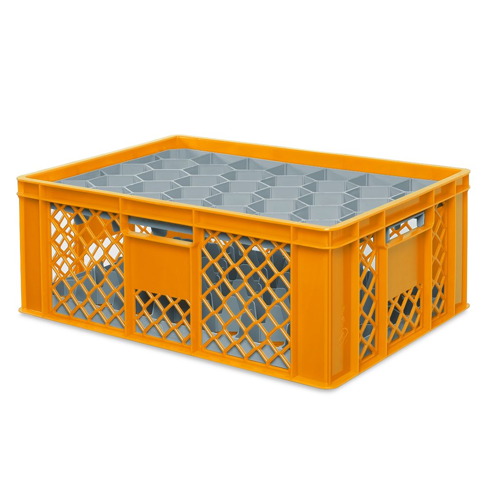 BRB-Lagertechnik Aufbewahrungskorb Gläserkiste 600x400 mm für 33 Gläser bis 205 mm Höhe/Ø 75 mm, Gläserkorb für Reinigung, Lagerung, Transport von Gläsern