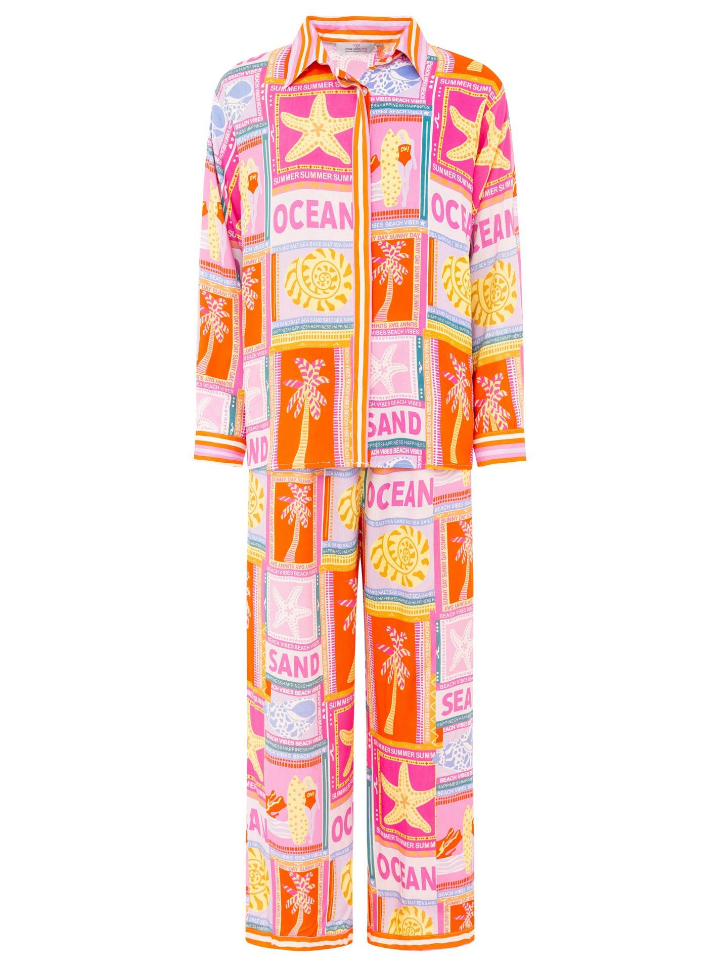 Zwillingsherz Shirtbluse "Beach Vibes" Farbenfrohes Set mit langer Hose und günstig online kaufen