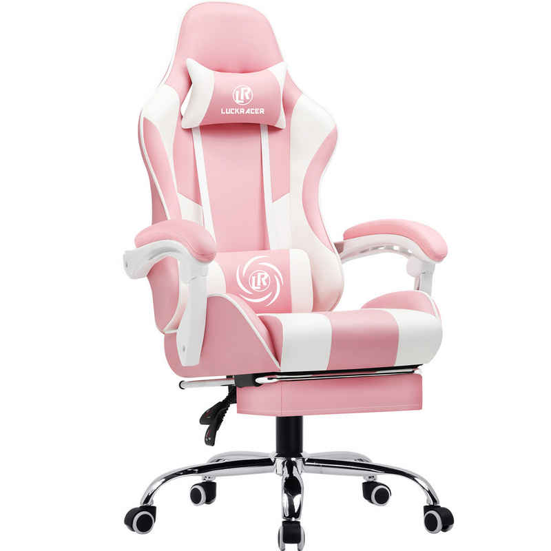 LUCKRACER Gaming-Stuhl Bürostuhl mit Fußstütze, Kopfstütze, Gaming Sessel (Packung), Ergonomischer Gamer Stuhl, Maximale Belastung 150 kg, 360° drehbar
