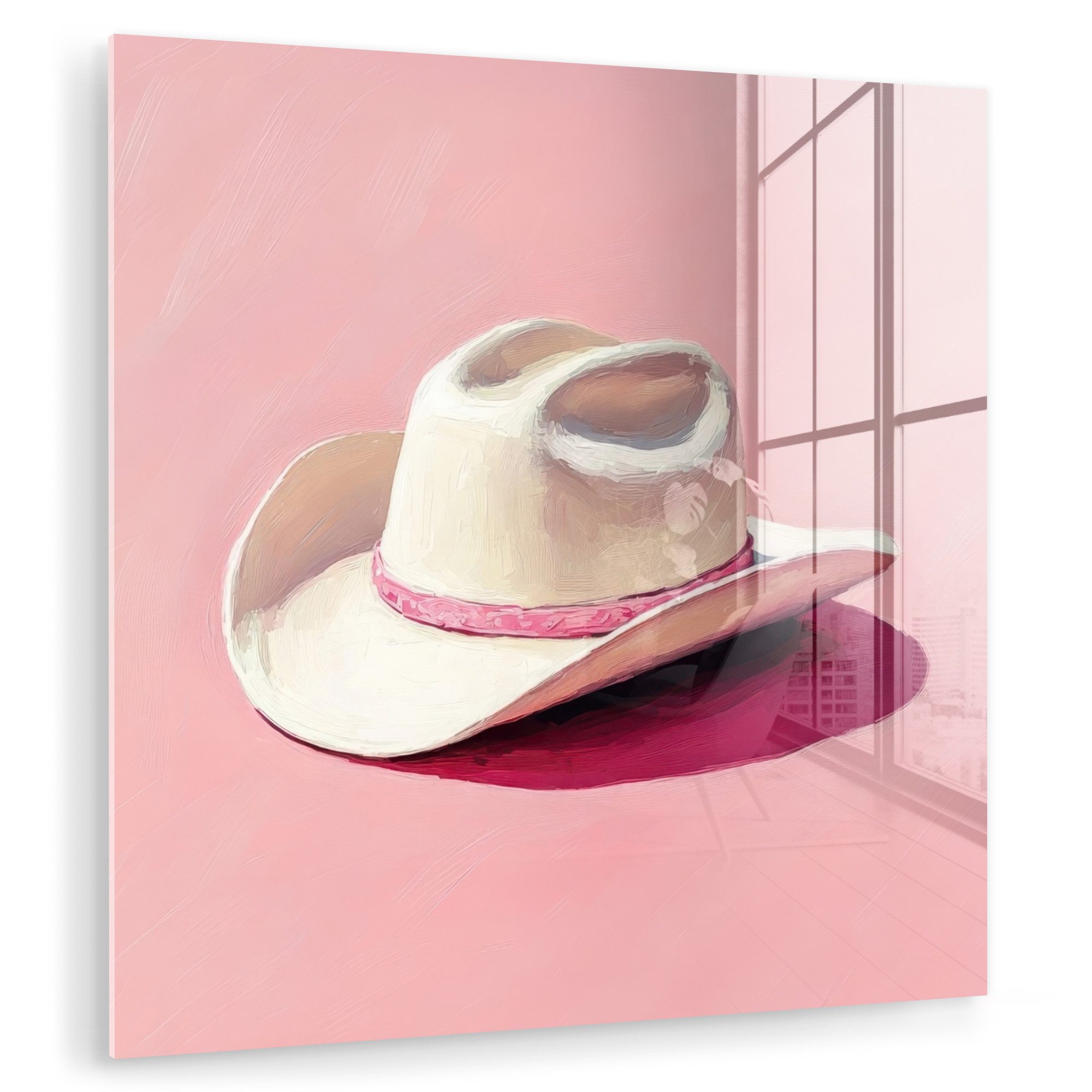 MuchoWow Acrylglasbild Summers - Hut - Rosa, Inkl. Aufhängung, Foto auf Glas, Wanddekoration, Deko Wohnzimmer, 40x40 cm